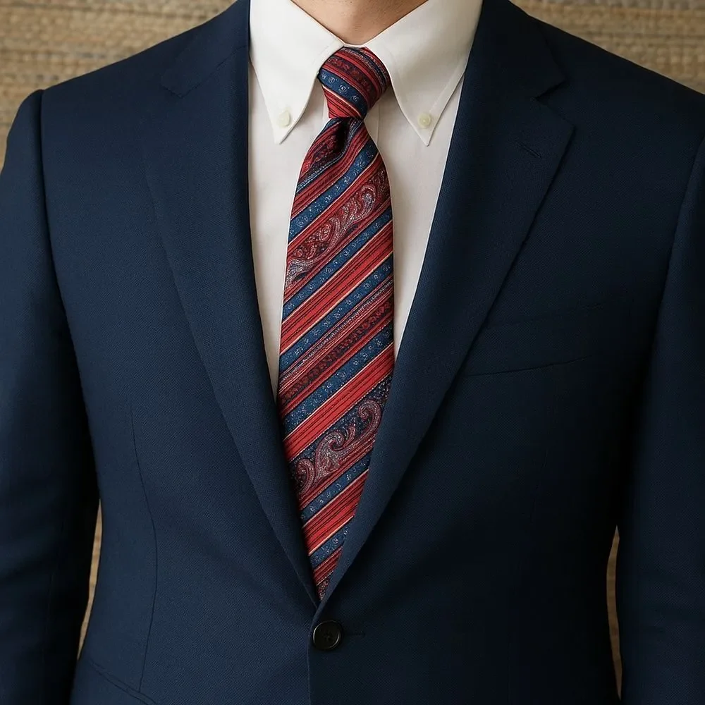 Bruno Piattelli Roma Red Blue Paisley Striped Silk Tie Necktie Office Party Inte